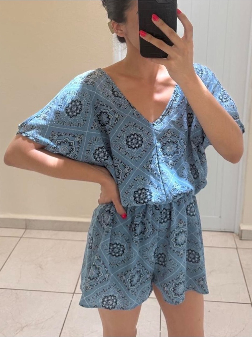 Marshalls Light Blue Printed V-Neck Romper